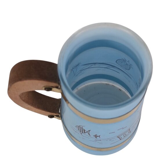 Siesta Ware Tiki Mug Blue Tropical Glass Mug Cup Wooden Handle Bar Vintage 50s - Picture 4 of 8